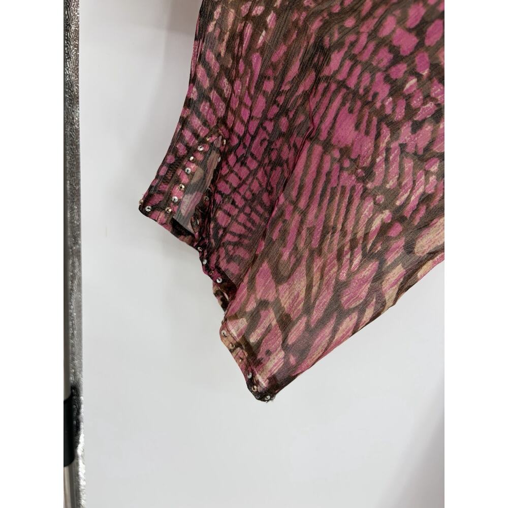 Chico’s Silk Embellished Animal Print Tunic Top Size XL Beaded Pink Brown Y2K - Picture 5 of 9